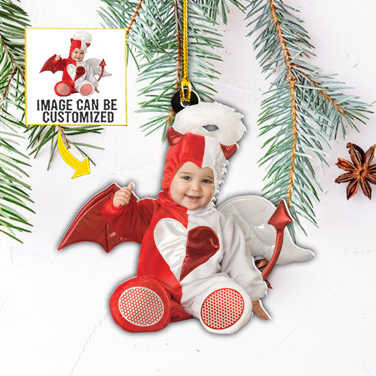 Teesdily | Customized Photo Baby Kid Costume Ornament Baby First Christmas Ornament Personalized Custom Shaped Acrylic Photo Ornament Family Keepsake