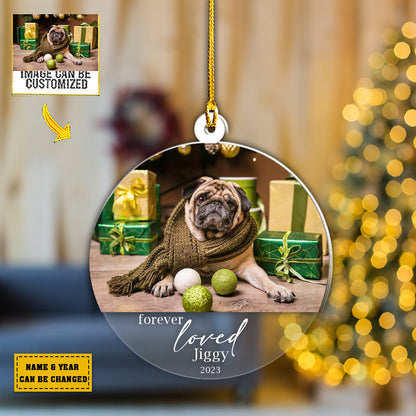 Teesdily | Pet Christmas Keepsake Customized Photo Ornament Forever Loved Christmas Tree Ornament Pet Owner Christmas Car Hanging Xmas Gifts