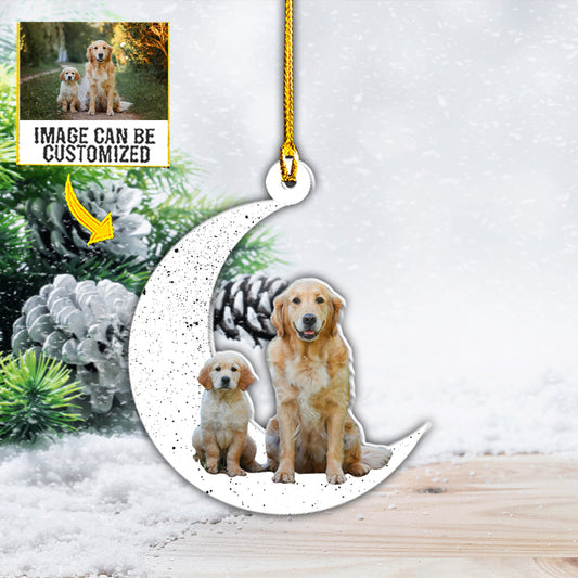 Teesdily | Golden Retriever Dog Personalized Picture Ornament Dog Cresent Moon Car Hanging Ornament Dog Lover Gifts Holiday Custom Pet Ornament