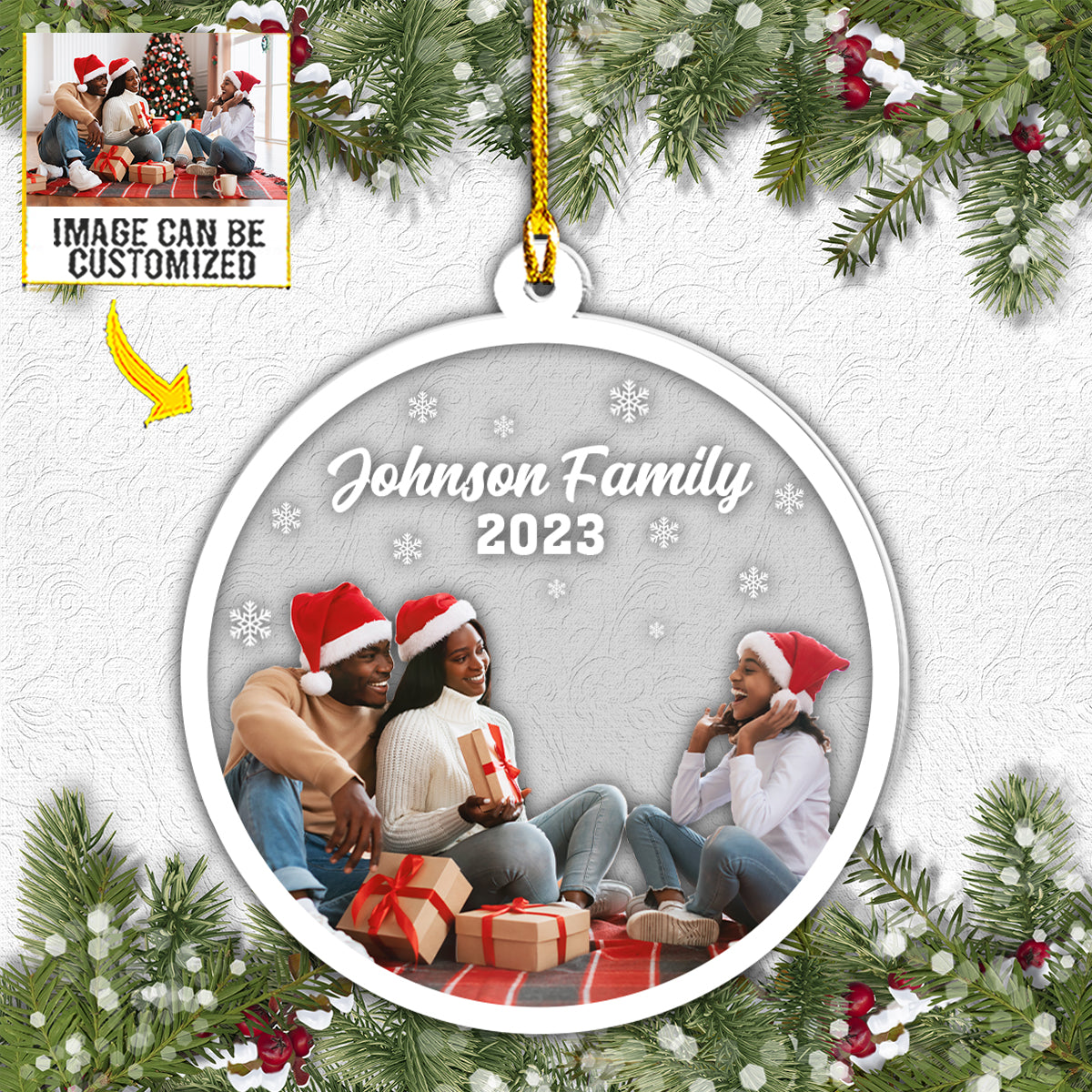 Teesdily | Personalized Photo Family Keepsake Ornament Family Christmas 2024 Car Pendant Hanging Christmas Gift For Family Member Car Mirror Accessory