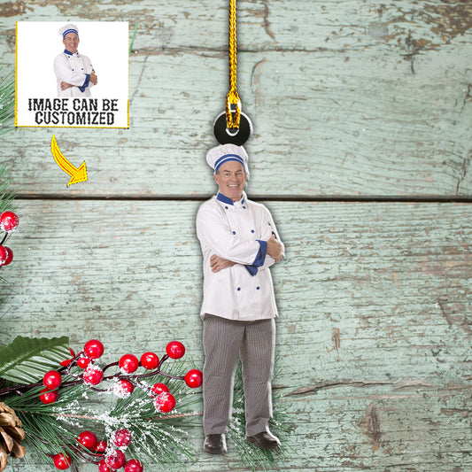 Teesdily | Customized Photo Master Chef Ornament Chef Christmas Ornament Gift For Cooking Lovers Holiday Gift Idea Custom Christmas Photo Ornaments