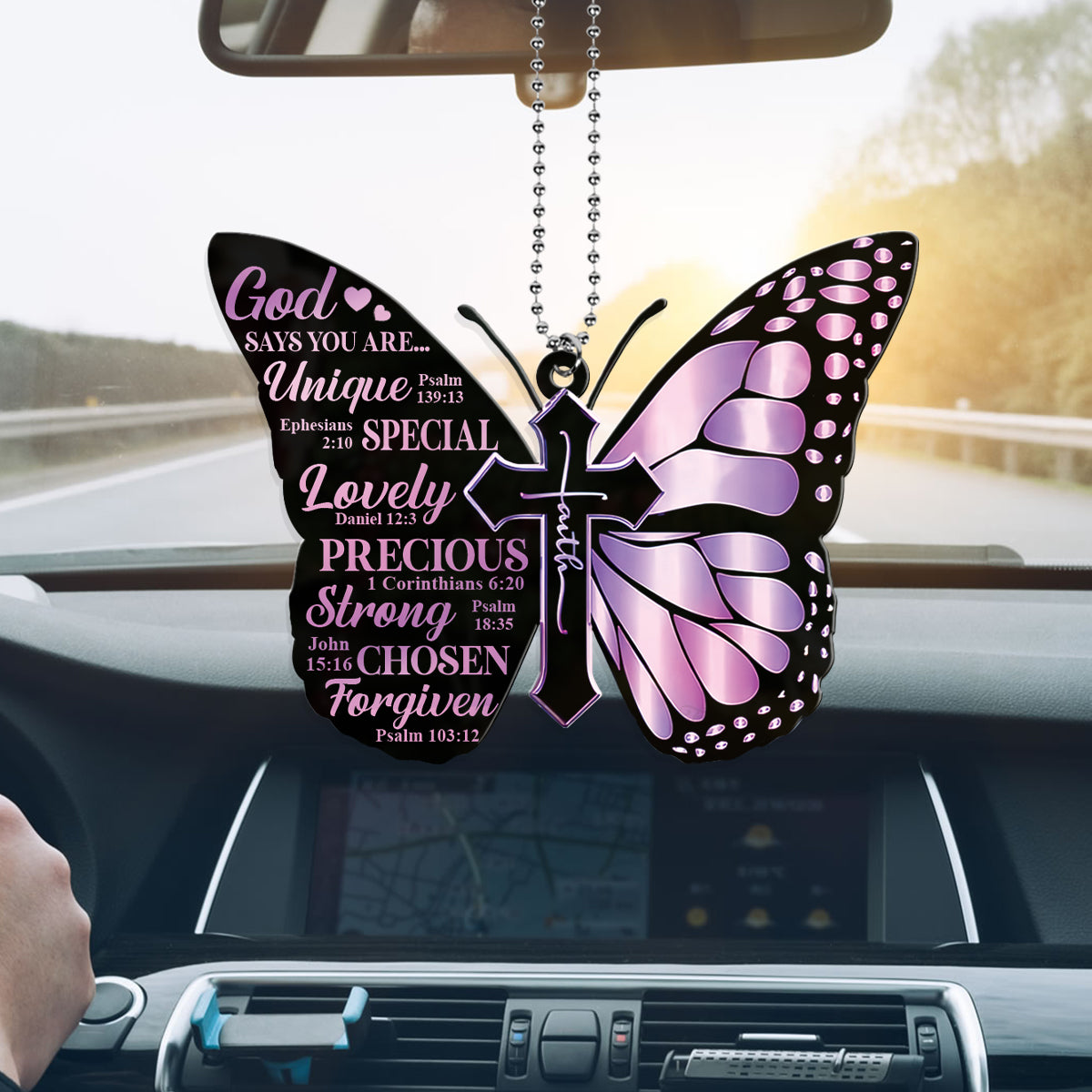 Teesdily | Jesus Butterfly Acrylic Ornament, God Says You Are Rear View Mirror Hanging, Jesus Butterfly Rear View Mirror Charm, Faith Believer Gifts