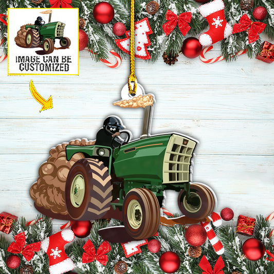 Teesdily | Customized Photo Tractor Christmas Ornament Tractor Driver Ornament Home Decor Christmas Holiday Party Farmers Gift