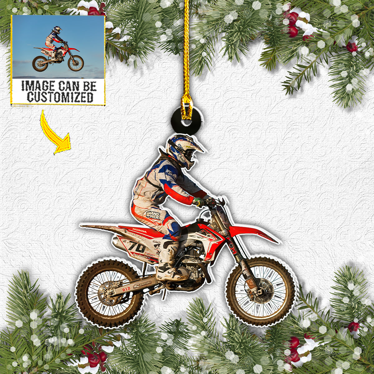 Teesdily | Customized Mountain Biker Racing Hanging Ornament Motorcycle Rear View Mirror Hanging Customized Photo Christmas Ornaments Speed Lover Gift