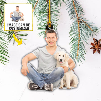 Teesdily | Customized Photo Dog Pet Ornament Custom Dog Photo Ornament Christmas Gifts For Pet Lover Holiday Personalized Pet Ornament Keepsake Gifts