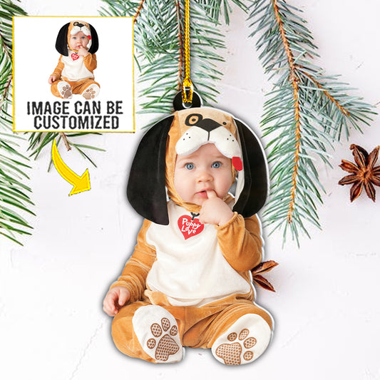 Teesdily | Baby's First Christmas Personalized Photo Ornament Baby Christmas Bauble Personalized Custom Shaped Acrylic Photo Ornament