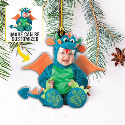 Teesdily | Customized Photo Dinosaur Baby Christmas Ornament Kidroom Decoration Cute Baby Ornament Gift For Parents Personalised Photo Ornament