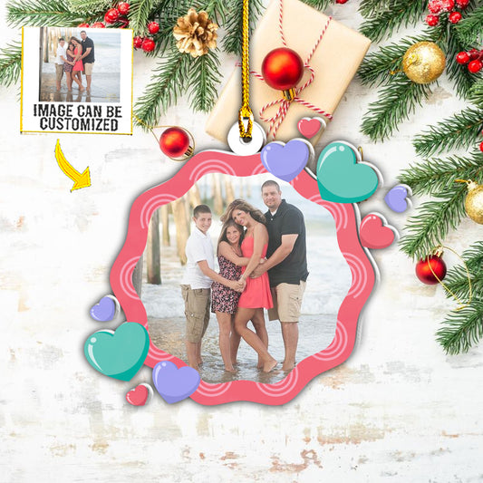 Teesdily | Customized Photo Family Ornament Family Members Christmas Ornament Holiday Gift Parents Daughter Son Gift Custom Acrylic Photo Ornament