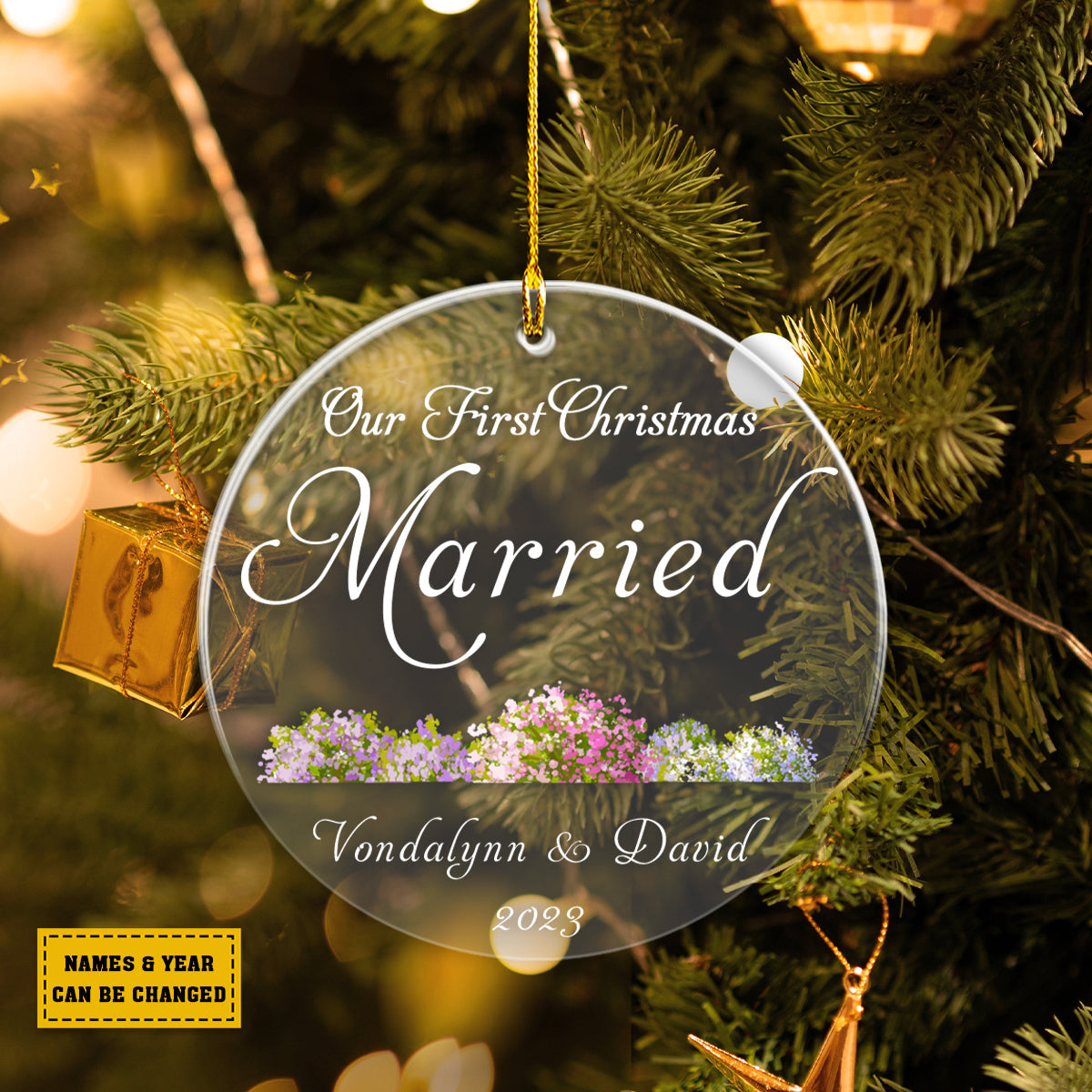 Teesdily | Our First Christmas Married Customized Ornament 1st Christmas Keepsake Gift For Newly Couple Chirstmas Tree Ornament