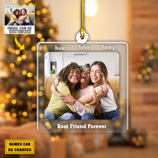 Teesdily | Best Friend Forever Custom Photo Ornament Two Sided Bestie Christmas Ornament Gift For Friends Christmas Day Car Charms Memory Keepsake