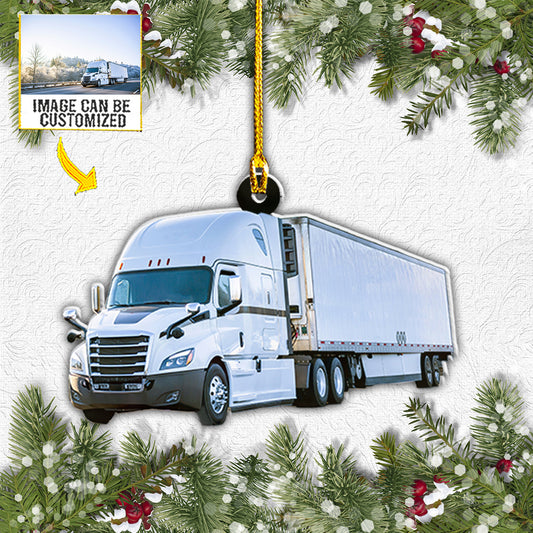 Teesdily | Customized Photo Large Truck Christmas Ornament Truck Driver Car Charms For Truckers Personalized Photo Ornaments 2 Sided Xmas Gifts