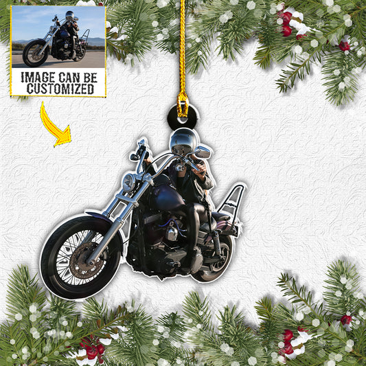 Teesdily | Customized Photo Racing Girl Ornament Motorcycle Racer Ornament Motor Bikers Gift Christmas Keepsake Gift Christmas Ornaments Custom Photos