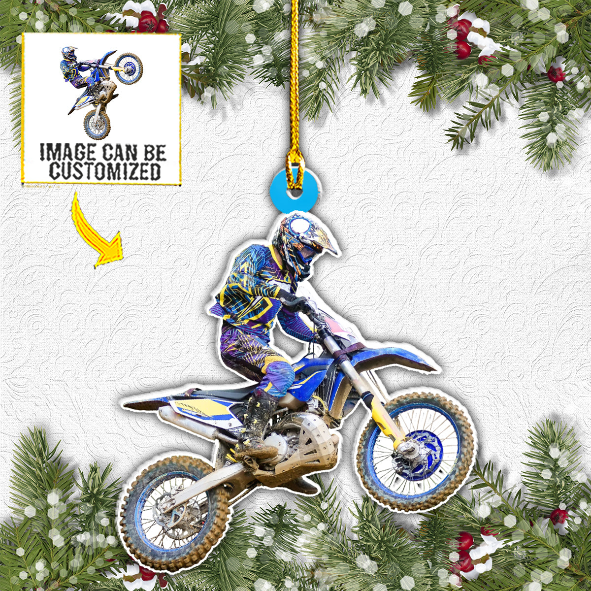 Teesdily | Customized Photo Motorcycle Biker Christmas Ornament Motorbike Ornament Racing Ornament Racers Gift Idea Custom Christmas Photo Ornaments