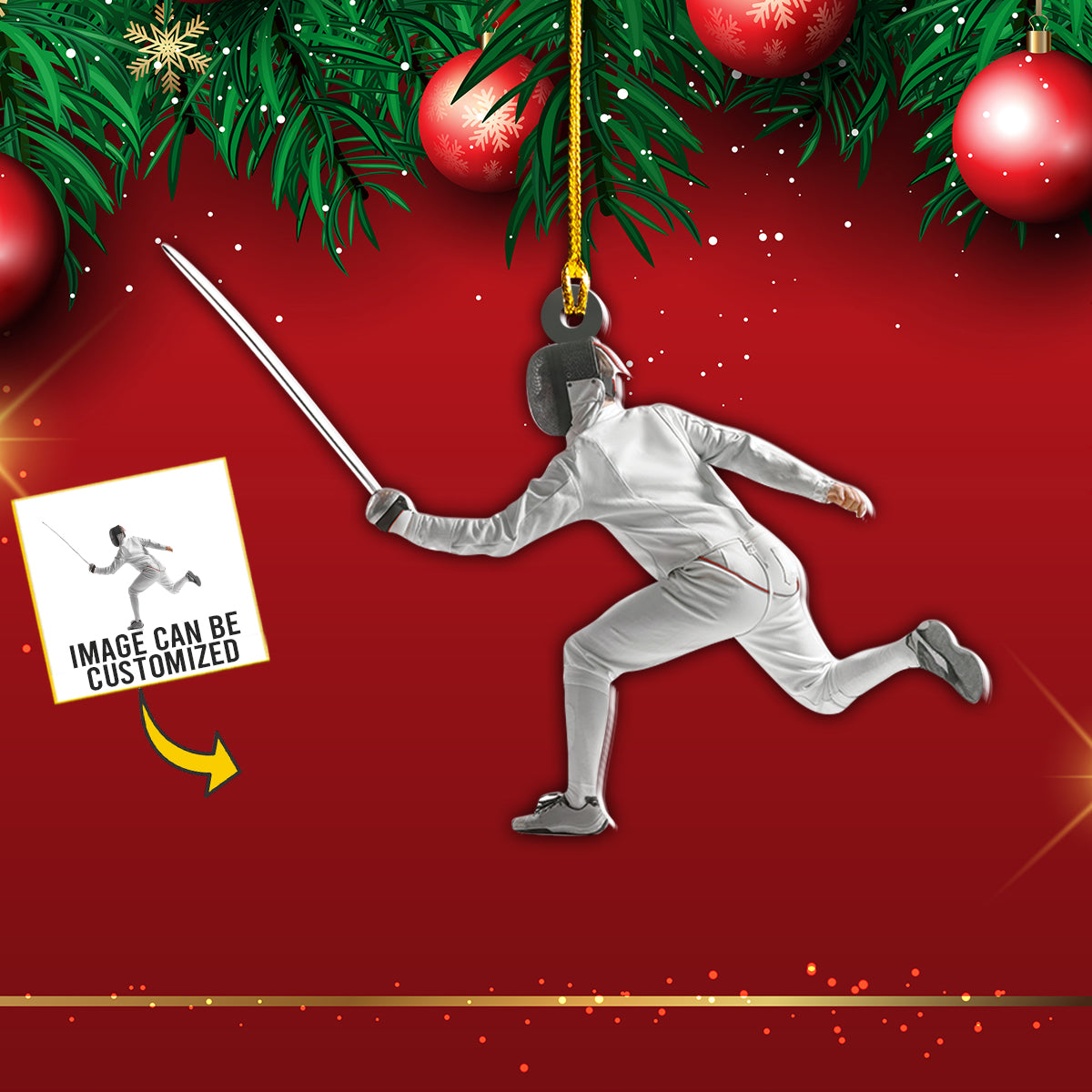 Teesdily | Customized Photo Fencing Sport Christmas Ornament Fencing Player Ornament Custom Photo Ornament Two Sided Xmas Gifts