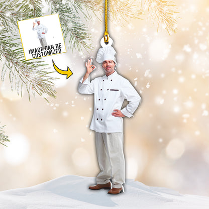 Teesdily | Customized Photo Master Chef Rear View Mirror Hanging For Cooking Lovers Chef Christmas Ornament Custom Photo Ornament Two Sided