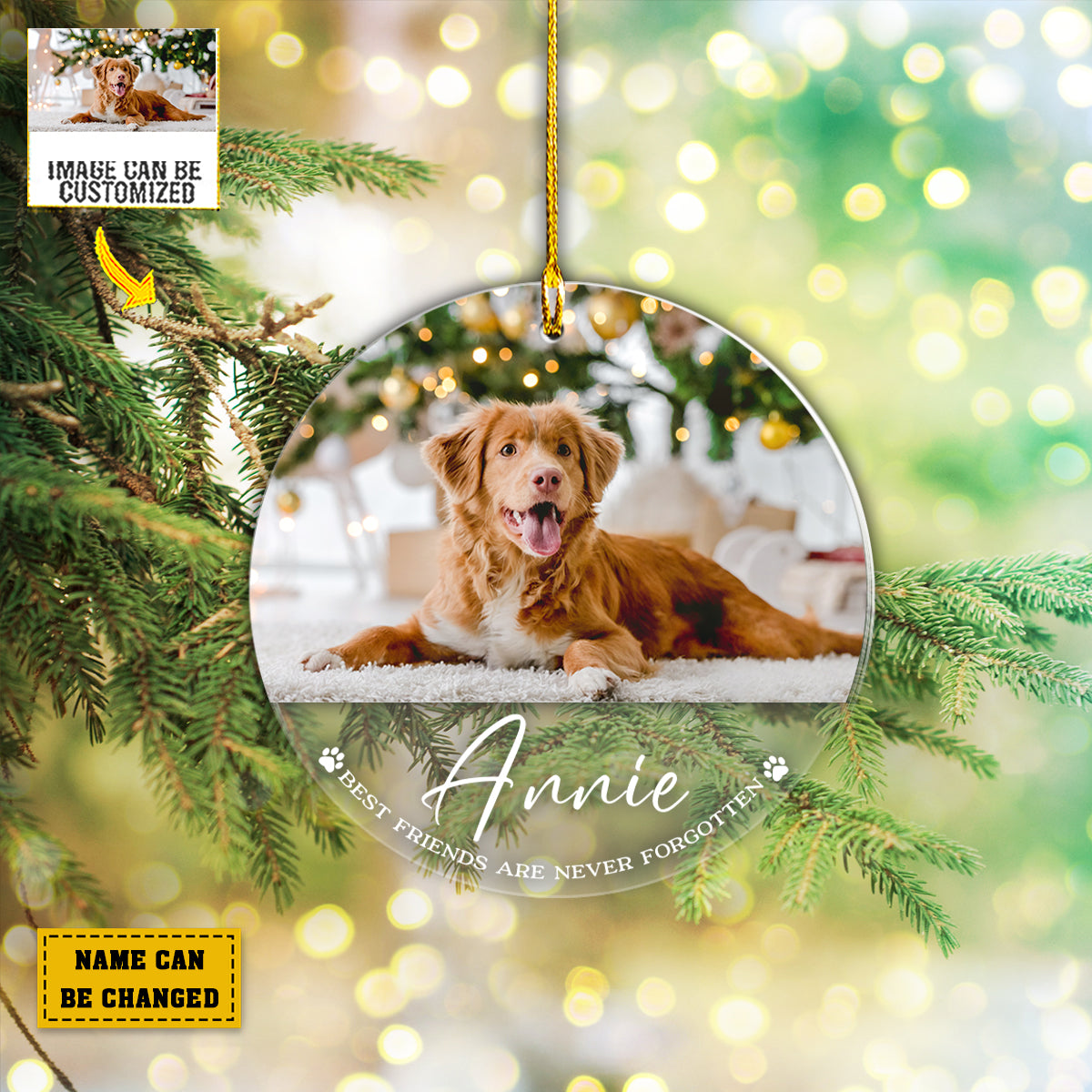 Teesdily | Pet Customized Photo Memorial Dog Ornament Loss Of Pet Car Ornament Best Friends Are Never Forgotten Christmas Ornament Tree Decor