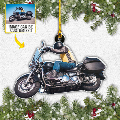 Teesdily | Customized Name Motorcycle Ornament Motor Racer Christmas Ornament Gift For Motorbike Lovers Photo Christmas Ornaments Personalized