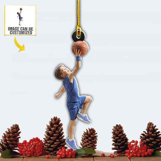 Teesdily | Basketball Boy Customized Picture Ornament Basketball Player Ornament Sport Lover Gift For Xmas Personalised Photo Christmas Ornament