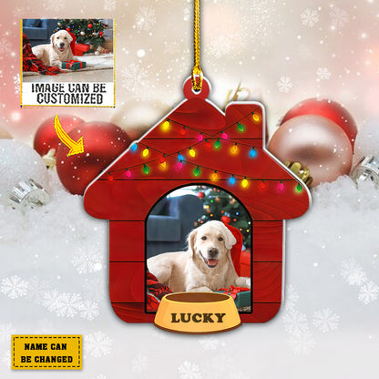 Teesdily | Pet Personalized Photo Car Pendant Hanging Christmas Light Strings Rearview Mirror Charms Funny Pet Christmas Tree Ornament Dog Lover Gifts