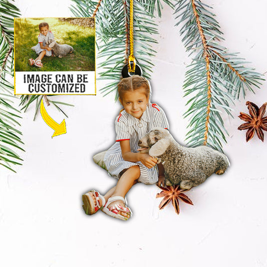 Teesdily | Customized Photo Children Christmas Ornament Pet Ornament Gift For Kids Goat Lovers Personalized Custom Shaped Acrylic Photo Ornament