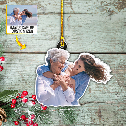 Teesdily | Customized Photo Family Christmas Car Pendant Hanging Custom Photo Ornament Two Sided Family Keepsake Car Charms Gift For Family Members