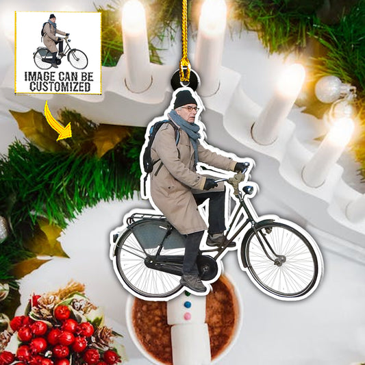 Teesdily | Customized Love Cycling Hanging Ornament Old Man Cyclist Gift Christmas Ornament Christmas Personalised Photo Christmas Ornament