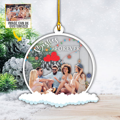 Teesdily | Besties Forever Personalized Photo Rear View Mirror Hanging Christmas Bff Car Pendant Hanging Friend Christmas Keepsake Gifts