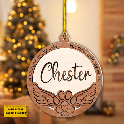 Teesdily | Dog Paw With Wings Customized Name Memorial Christmas Ornament No Longer By My Side But Forever In My Heart Pet Remembrance Gifts