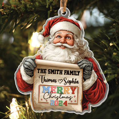 Teesdily | Customized Santa Claus Christmas Ornament, Family Name With Santa Merry Christmas, Family Ornament Christmas Keepsake