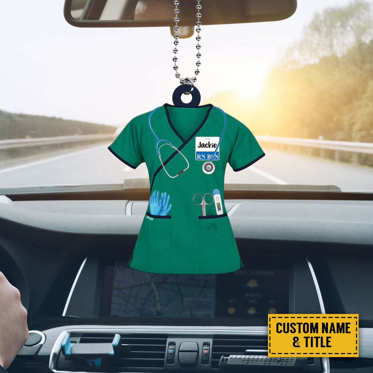 Teesdily | Scrub Nurse Uniform Shirt Customized Car Pendant Hanging Nursing Ornament Icu Nurse Christmas Ornament Nursing Graduation New Nurse Gifts