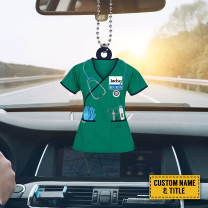 Teesdily | Scrub Nurse Uniform Shirt Customized Car Pendant Hanging Nursing Ornament Icu Nurse Christmas Ornament Nursing Graduation New Nurse Gifts