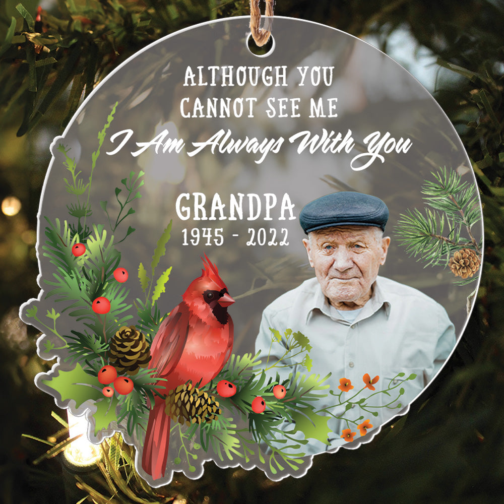 Teesdily | Personalized Memorial Ornament, Cardinal Pine Wreath Christmas Ornament, I Am Always With You Acrylic Ornament, Bereavement Xmas Keepsake