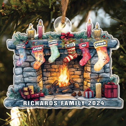 Teesdily | Personalized Christmas Stocking Fireplace Ornament, Sock Family Name Christmas Tree Home Decoration, Christmas Gifts