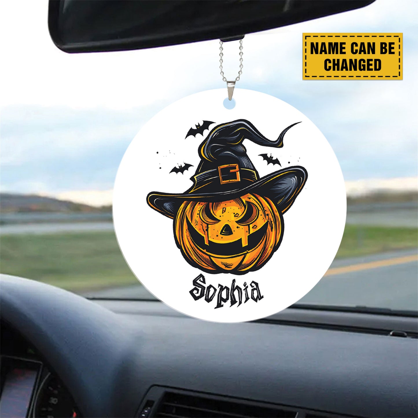 Teesdily | Customized Halloween Pumpkin Witch Hat Ornament, Pumpkin Ornaments Car Hanger Rear View Mirror, Fall Spooky Decorations, Halloween Gift