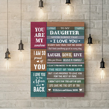 Teesdily | To My Daughter Vintage Poster Canvas, Never Forget That I Love You Wall Art, Daughter Birthday Gift From Mom, Daughter's Room Decoration