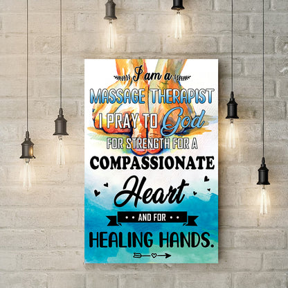 Teesdily | Massage Therapy Healing Hands Vertical Poster, Wellness Massage Pray To God Canvas Wall Art, Massage Studio Decor, Massage Therapist Gifts