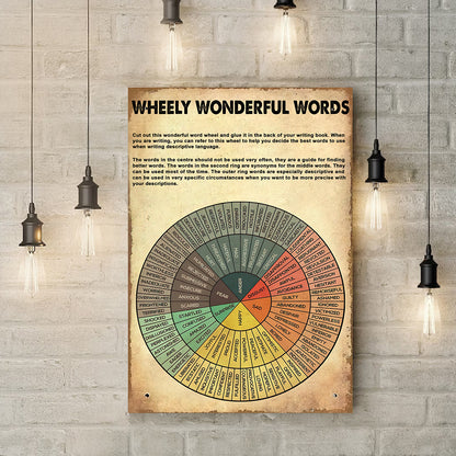 Teesdily | Wheely Wonderful Words Vintage Vertical Poster Wheel Of Emotions Art Print Feelings Wheel Chart Therapy Wall Art Canvas Mental Heath