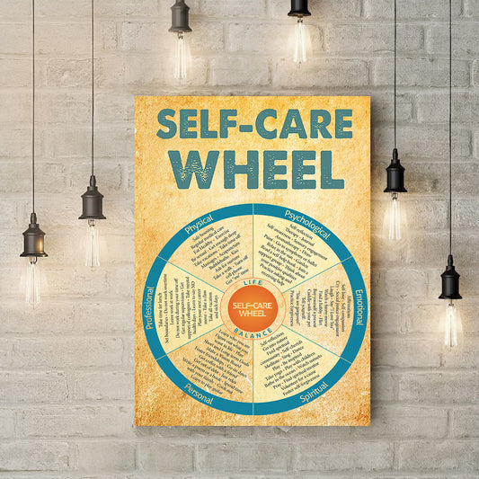 Teesdily | Self-Care Wheel Canvas Wall Art Physical Stress Management Self Care Wheel Therapy Office Decor Mindfulness Psychologist Social Worker Gift