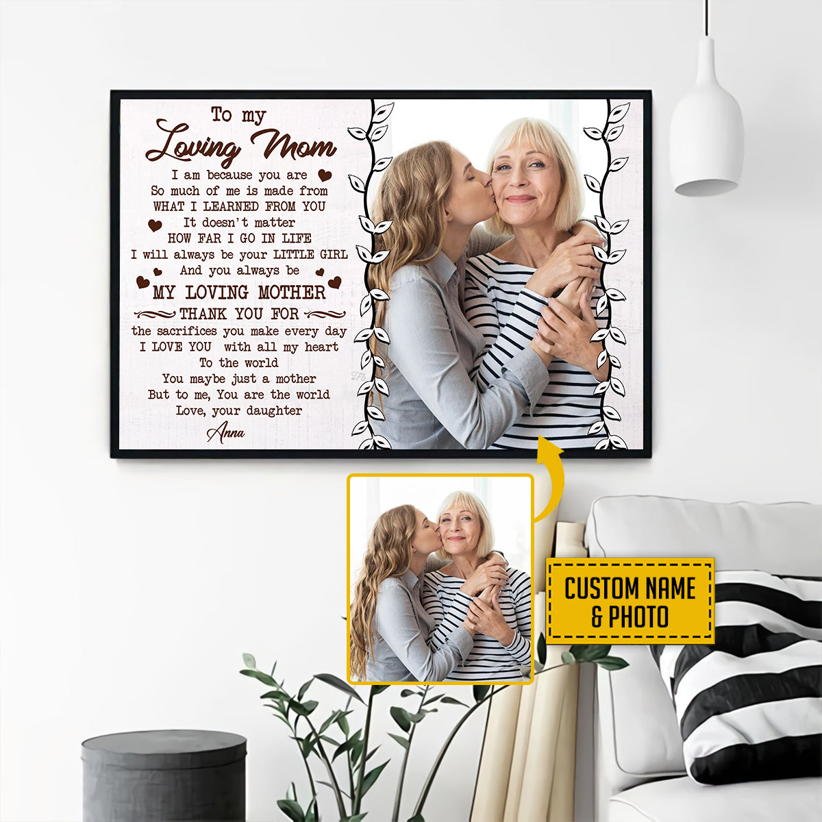 Teesdily | Mom Daughter Custom Poster Canvas With Photo To My Loving Mom Wall Art To Me You Are The World Personalized Gift For Mothers Day Birthday