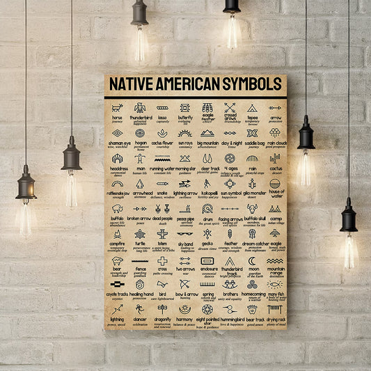 Teesdily | Native American Symbols Vintage Vertical Poster Native American History Wall Art Canvas Native Wall Home Decoration Native Pride Gifts