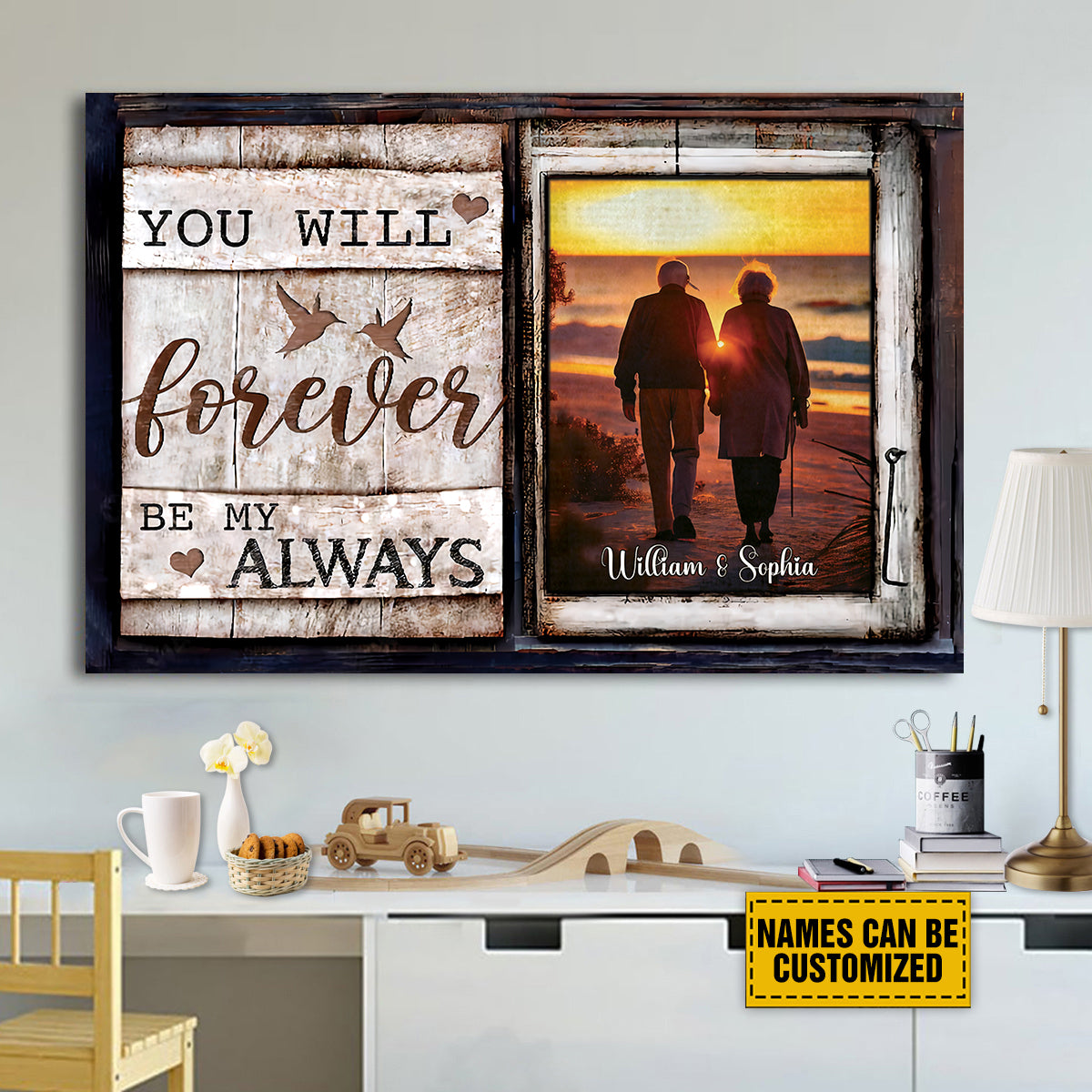 Teesdily | Couple Custom Photo Poster Canvas You Will Forever Be My Always Valentines Day Decor Couple Vintage Home Wall Decor Gift For Lover