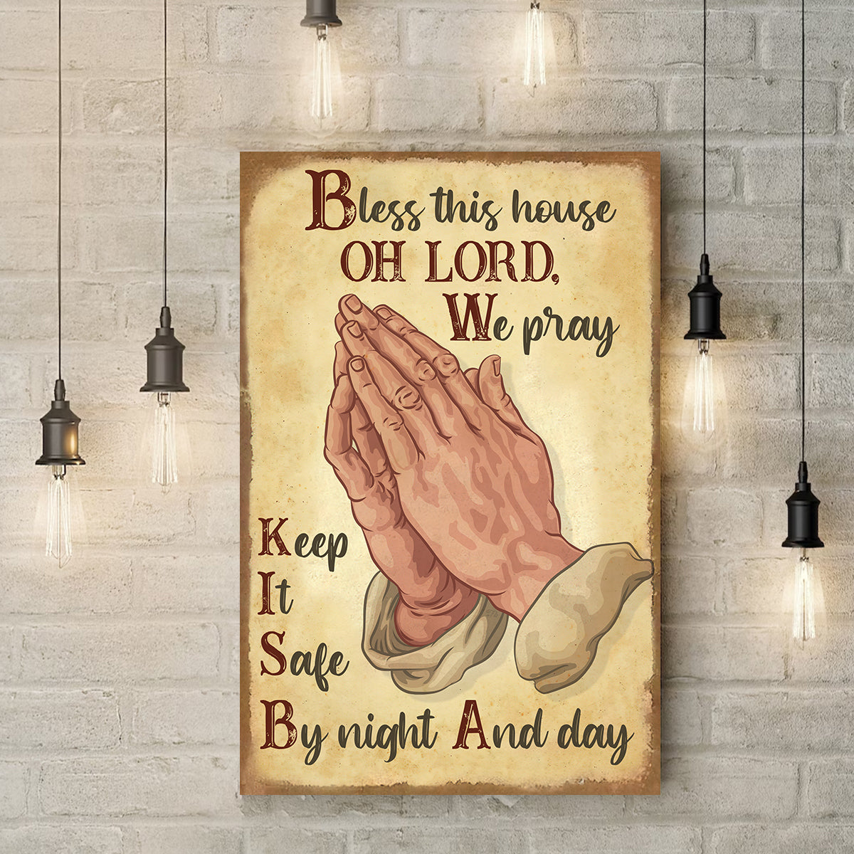 Teesdily | Christian Lord Hand Pray Vertical Poster Canvas Keep It Safe By Night And Day Canvas Poster Christian Home Decor Vintage Prayer Gifts