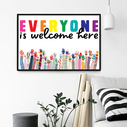 Teesdily | Multicultural Diversity Classroom Welcome Sign, Class Door Welcome Poster, Everyone Is Welcome Here Wall Art, Multilingual Class Decoration