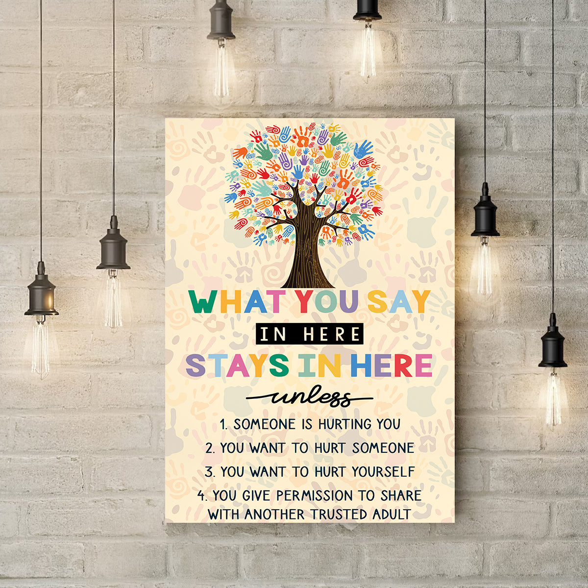 Teesdily | Autism Colorful Tree Hand Poster Canvas What You Say In Here Stays In Here Canvas Art Autism Awareness Wall Art Neurodiversity Sign