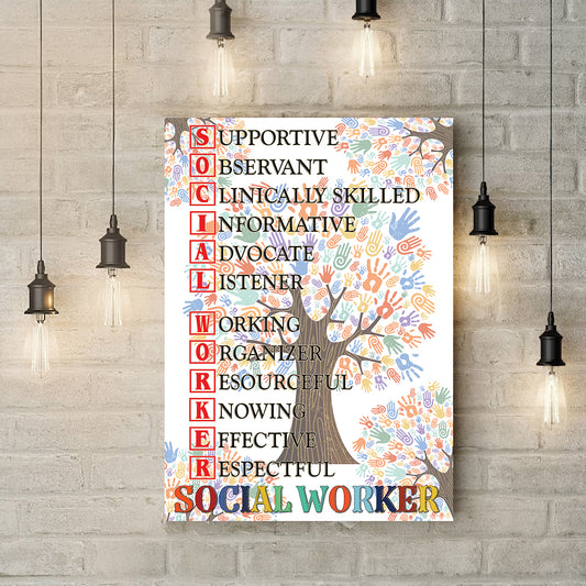 Teesdily | Social Worker Tree Hands Vertical Poster Social Assistant Wall Art Canvas Social Worker Office Decor Social Worker Appreciation Gifts