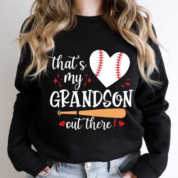 Teesdily | Baseball Grandma Shirt, That's My Grandson Out There Tops, Mothers Day Gift, Sporty Nana Streetwear Clothing Unisex Tshirt Hoodie Sweatshirt Size S-5XL / Mug 11-15Oz