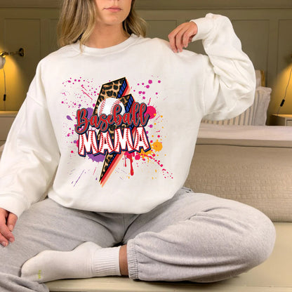 Teesdily | Baseball Mama Lightning Shirt, Mother's Day Softball Mom Shirt, Leopard Mama Tops, Sport Mom Gifts Unisex Tshirt Hoodie Sweatshirt Mug