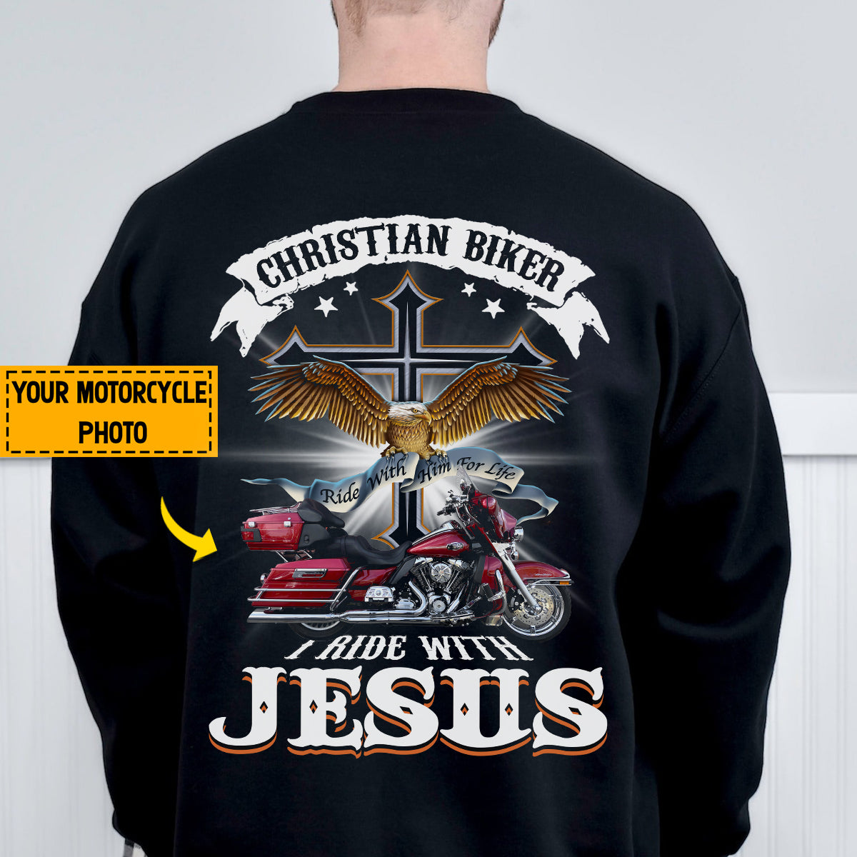 Teesdily | Personalized Motorcycle Photo Shirt, Christian Biker Shirt, I Ride With Jesus Hoodie Sweatshirt Mug, Motorcycle Gifts