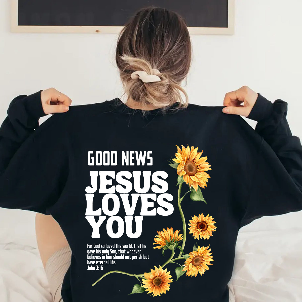 Teesdily | Jesus Sunflower Graphic Tee, Good News Jesus Loves You Sweatshirt Hoodie Mug, Jesus God Christian Crewneck, Christian Girl Women Gifts