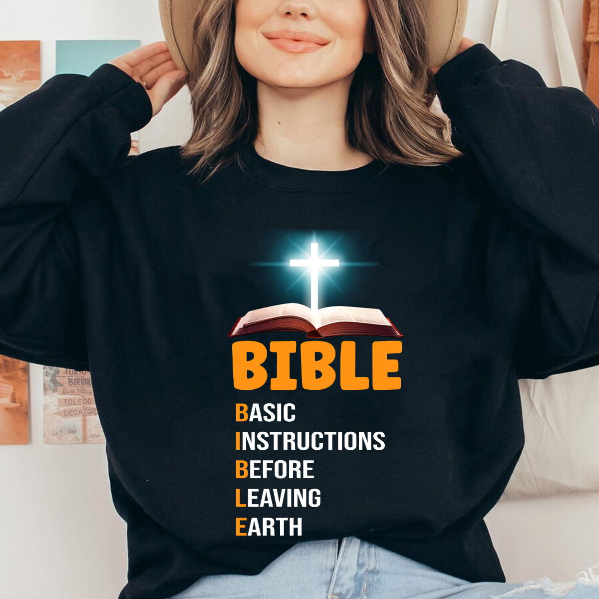 Teesdily | God Bible Book Shirts Casual Bible Basic Instructions Before Leaving Earth Crewneck Sweatshirt Hoodie Mug Christian God Prayer Gifts